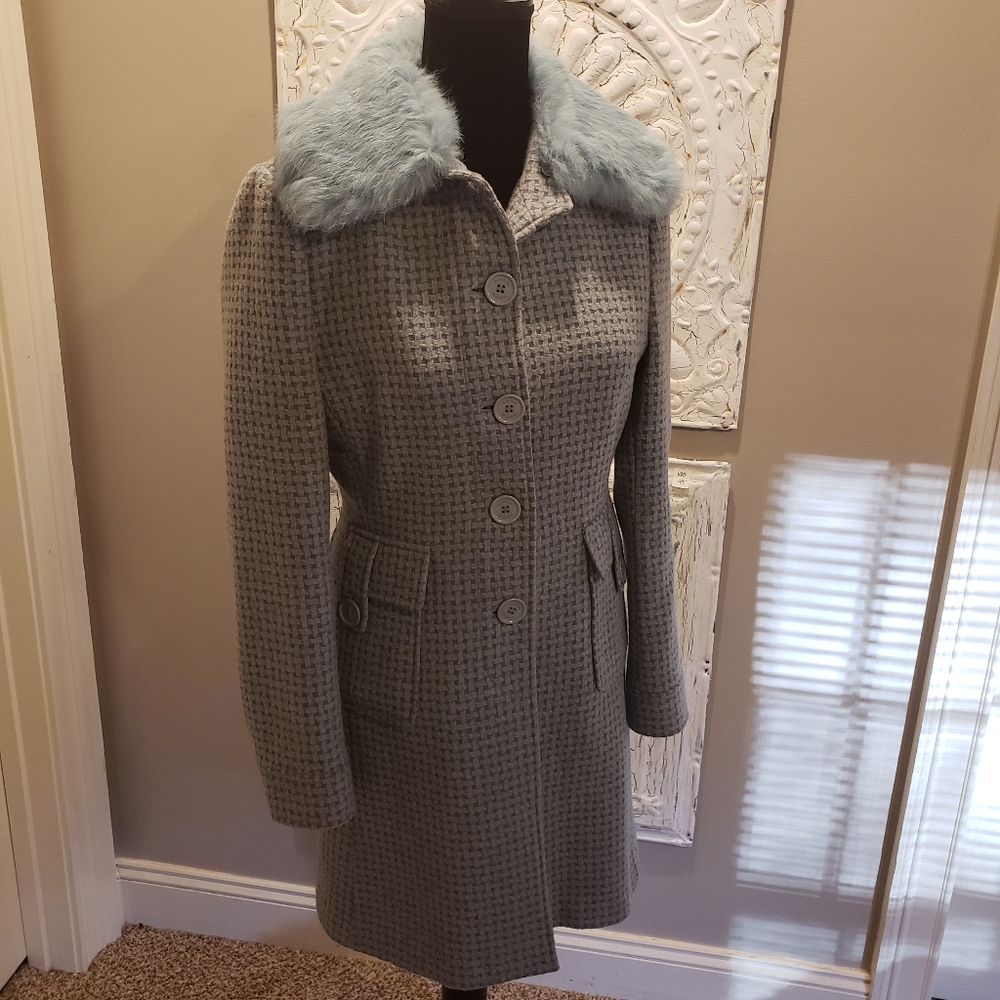Vintage Bebe wool jacket Jacket Faux Fur Tweed Designer Plaid